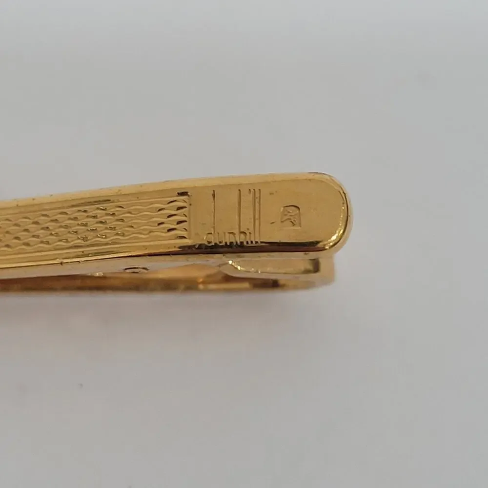 Dunhill Vintage Two Tone Tie Clasp Clip‎ Bar Silver Gold Retro Logo Minimalistic